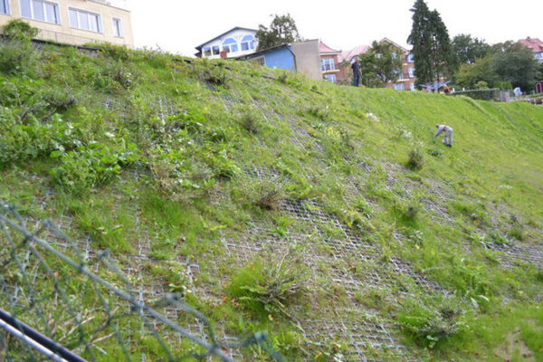 Hangfläche mit einer begrünten ECORASTER Fläche